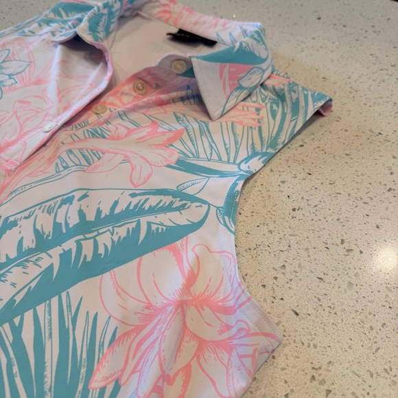 Sunday Swagger Tropical Golf Polo Sleeveless Tank Blue Pink White Size Large - Picture 2 of 9